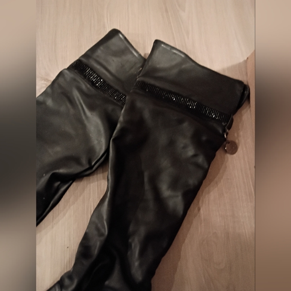 Black Over-the-Knee Boots with Embellished Detail